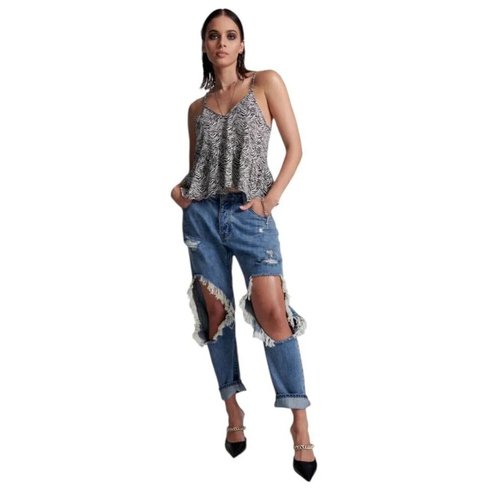 One Teaspoon Womens Runaway Cami Interference Tank Top V Neck Size M